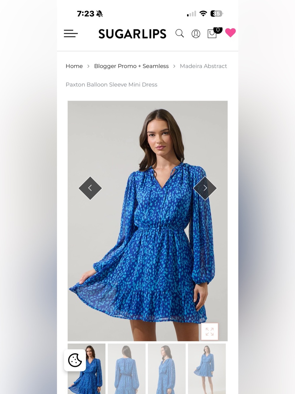 Sugar Lips Dress mini Madeira Abstract Paxton Balloon Sleeve NWT XS Blue Multi